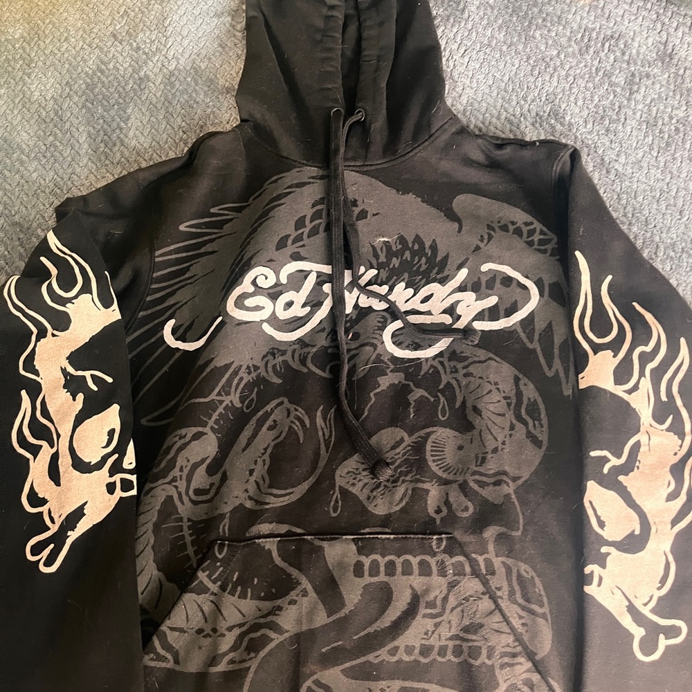 Ed Hardy Black Hoodie with Dragon and Flame Design